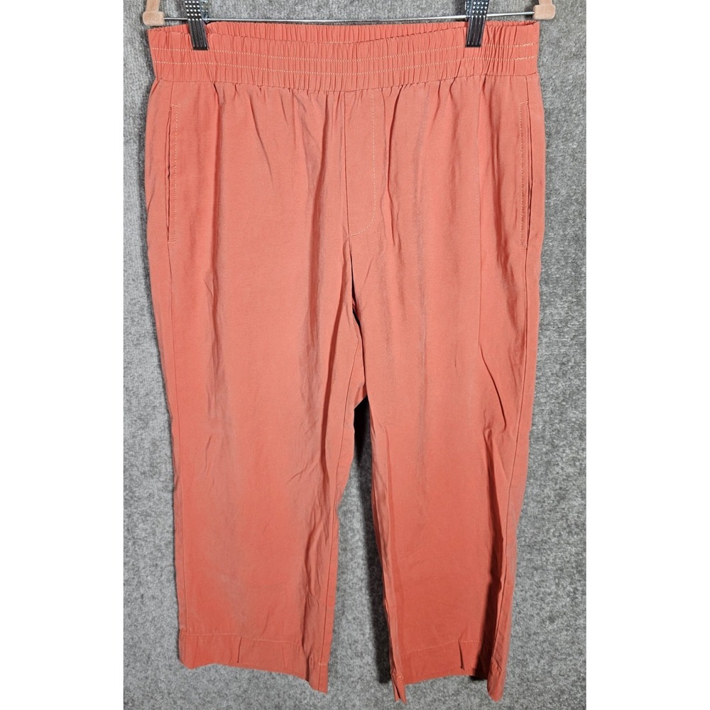 Ann Taylor Pull On Straight Wide Leg Pants Womens Size Medium Coral Pockets